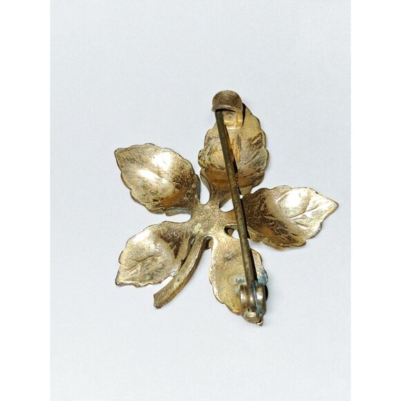 Vintage 1950s-1960s Gold-Tone Leaf Brooch with Rhinestone Accent - Picture 4 of 5